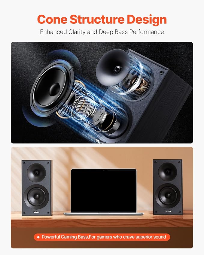 VEVOR Passive Bookshelf Speaker, Book Shelf Stereo Speakers - Image 3