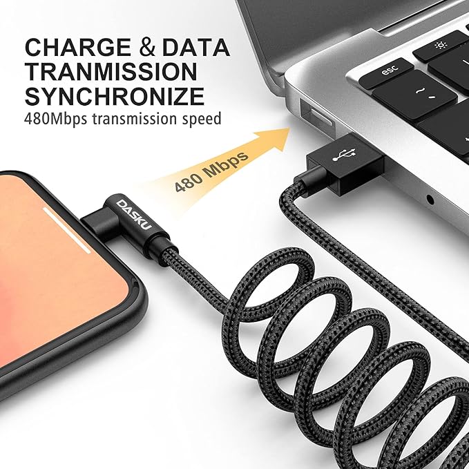 90 Degree iPhone Charging Cable 2Pack 10ft Right Angle Nylon Braided Lightning - Image 3