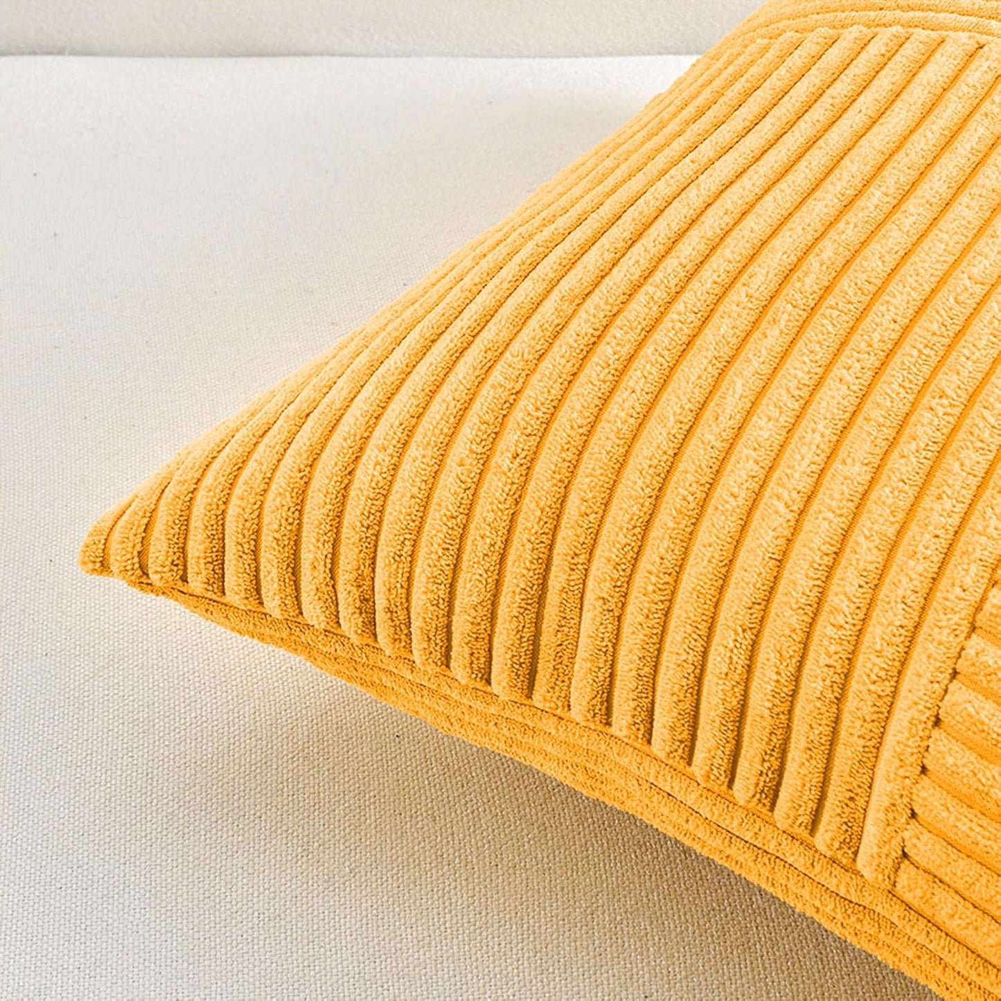 Fancy Homi 2 Packs Gold Yellow Decorative Throw Pillow Covers 22x22 Inch for Living Room Couch Bed Sofa, Farmhouse Boho Home Decor, Soft Corss Corduroy Patchwork Accent Square Cushion Case 55x55 cm
