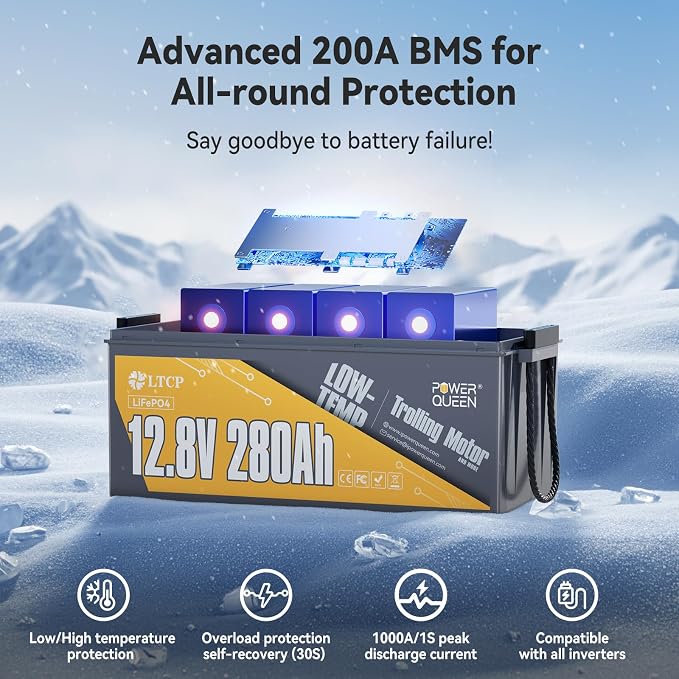 Power Queen 12V 280Ah PLUS LiFePO4 Battery Low-temp Protection Group 8D Battery - Image 6
