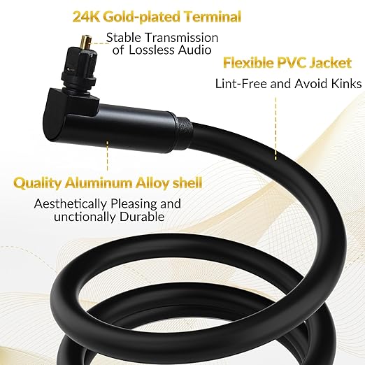 Elecan Optical Audio Cable 4 Ft/2 Pack 90 Degree Angled to Angled Digital Audio - Image 2