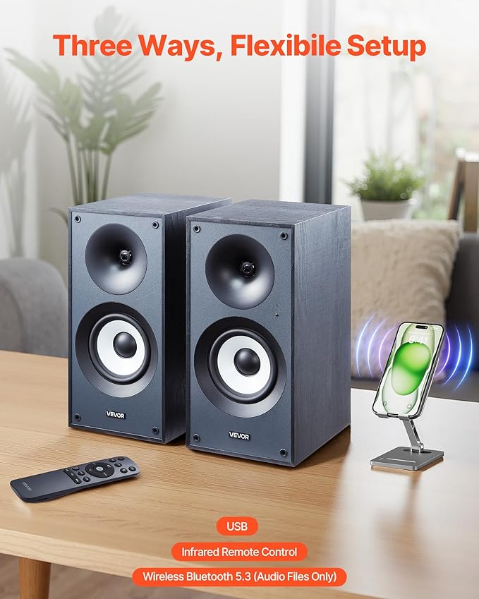 VEVOR Powered Bookshelf Speakers, 25W x 2, Active Studio Monitor Speaker - Image 3