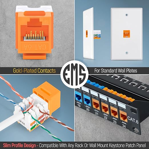 Everest 90° Angled RJ45 Cat6A Keystone Jacks 20-Pack in Orange - Image 6