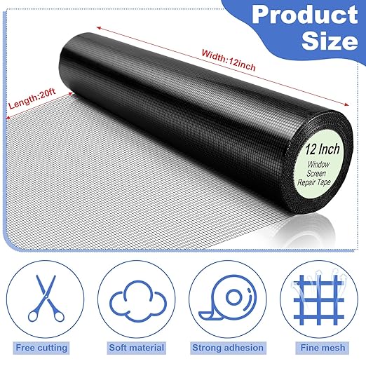 Extra Wide 12 inch x 20 ft Window Screen Tape Mesh Repair Strong Adhesive - Image 2