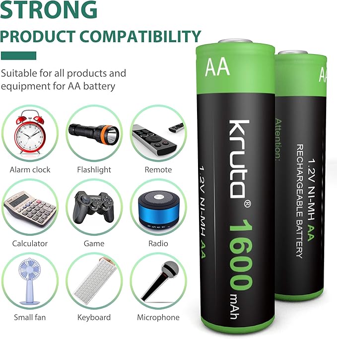 Solar Lights Batteries AA 1600mah High Capacity 1.2V Ni-MH Rechargeable AA - Image 3