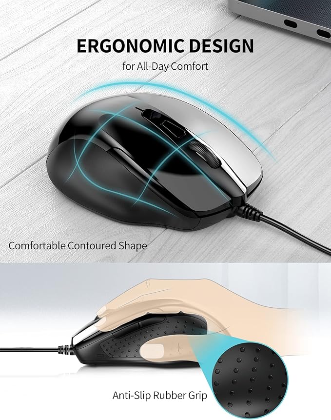 TECKNET USB Wired Mouse, 6-Button Corded Mouse - Image 4