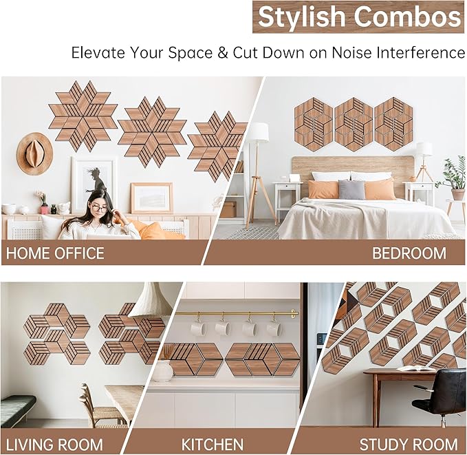 Mollywell Hexagon Acoustic Panels, Walnut TW4, 12 Pack |Wood Veneer|High - Image 5