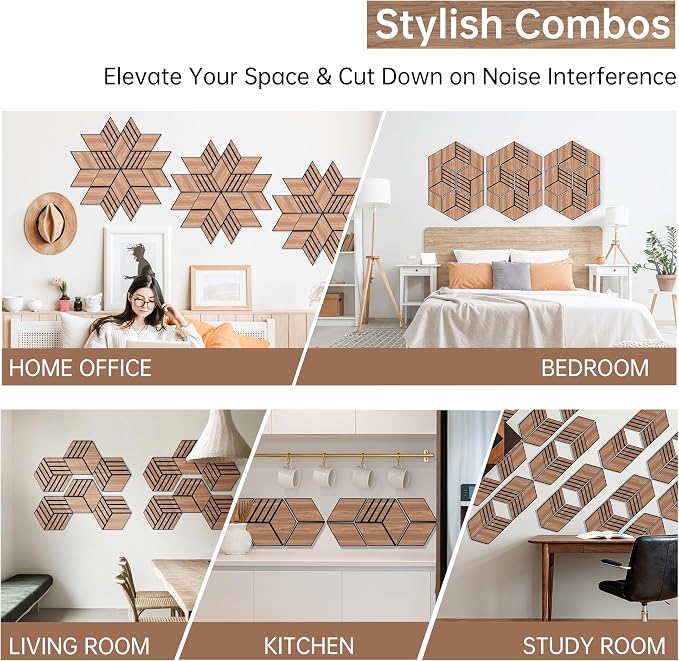 Mollywell Hexagon Acoustic Panels, Walnut TH4, 12 Pack |Wood Veneer|High - Image 5