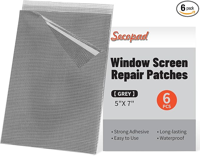 5" x 7" Grey/Black Screen Repair Kit, Strong Adhesive Fiberglass Mesh Patch Tape by Secopad