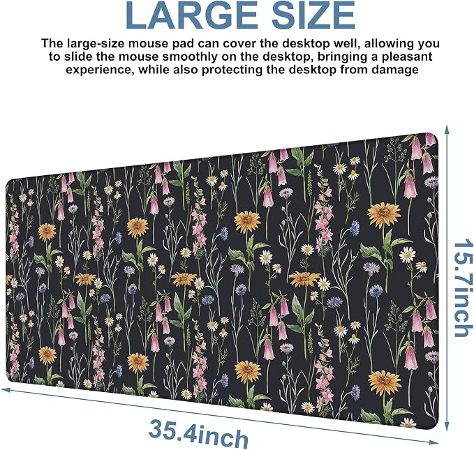 Large Mouse Pad Field Flowers Gaming Desk Pad Computer Keyboard Non-Slip - Image 3