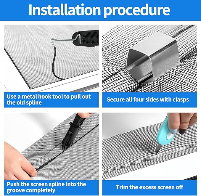 Window Screen Repair Kit, Durable Fiberglass Black Window Screen kit - Image 5