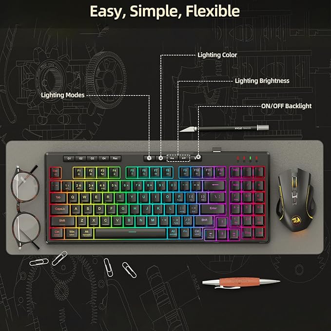 Redragon K517 Pro Wireless Gaming Keyboard, RGB Backlit, Tri-Mode - Image 4