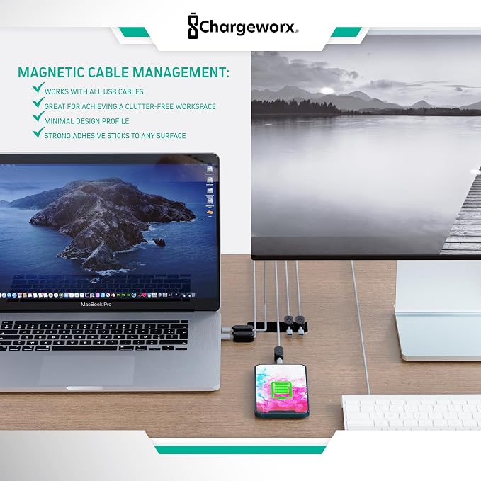 ChargeWorx Pack of 5 Magnetic Cable Clips, Cord Organizer - Image 3