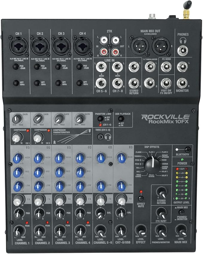 Rockville ROCKMIX 10FX 10-Channel Mixer, USB Recording Interface, Digital by Rockville