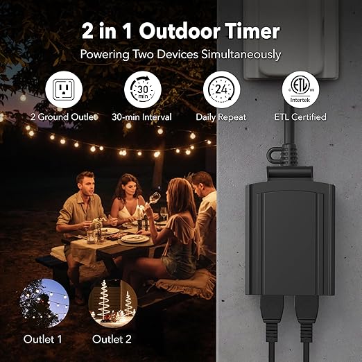 BN-LINK 24 Hour Heavy Duty Mechanical Timer, Outdoor Timer Outlet Waterproof - Image 3