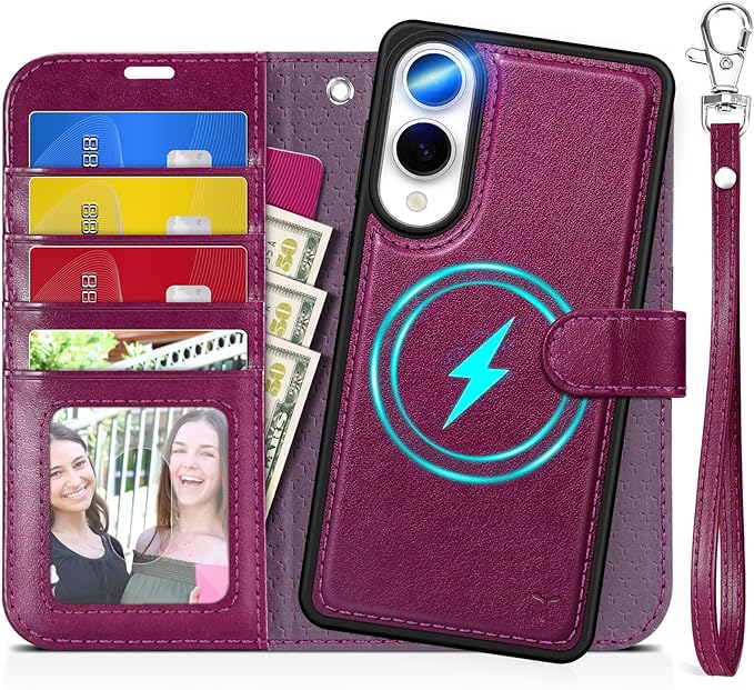 TUCCH Case for Galaxy S25 Edge, 2 in 1 Magnetic PU Leather Wallet Wrist Strap by TUCCH