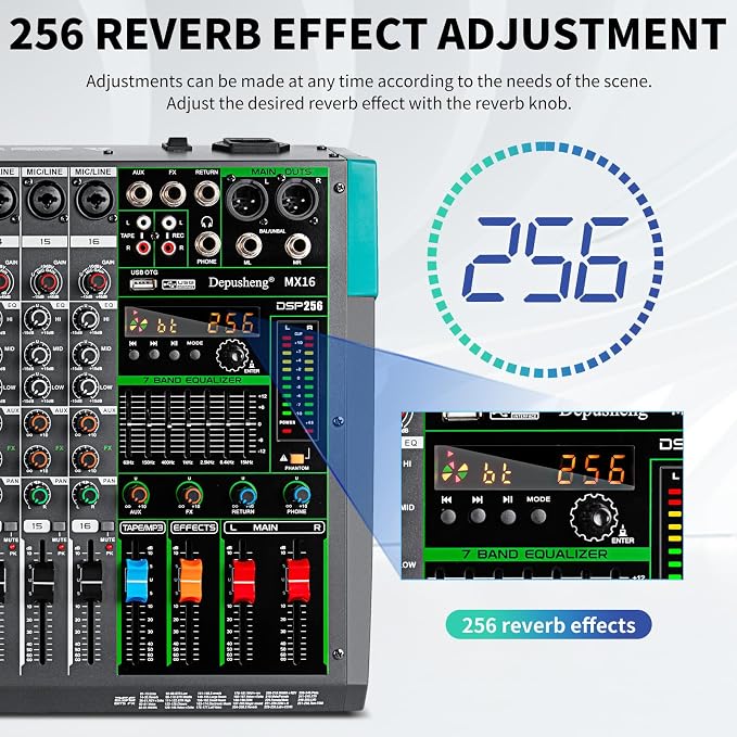 Depusheng MX16 16 Channel Sound Mixer Audio Mixing Console 48V 256DSP - Image 3
