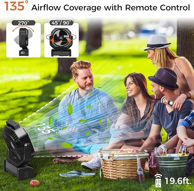 Camping Fan with Light - 20000mAh Rechargeable Battery Fan - Image 6