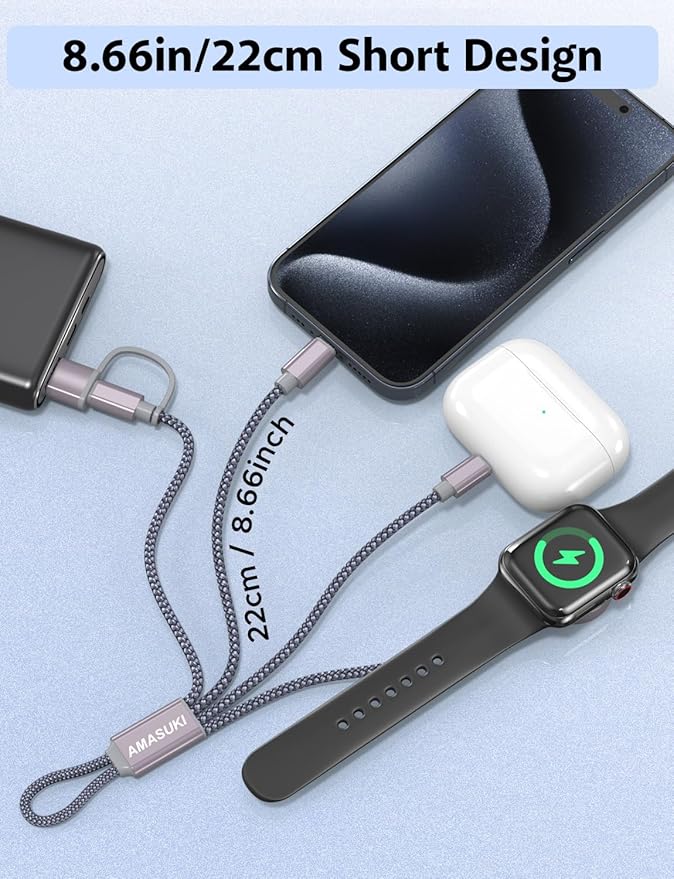 Short 8inch 3 in 2 USB C Cable for Apple Watch Charger iPhone Charger USB C - Image 7