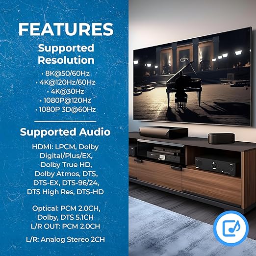 OREI 8K Audio Extractor HDMI UltraHD 4K @ 120Hz 48G HDMI 2.1 Audio Converter - Image 3