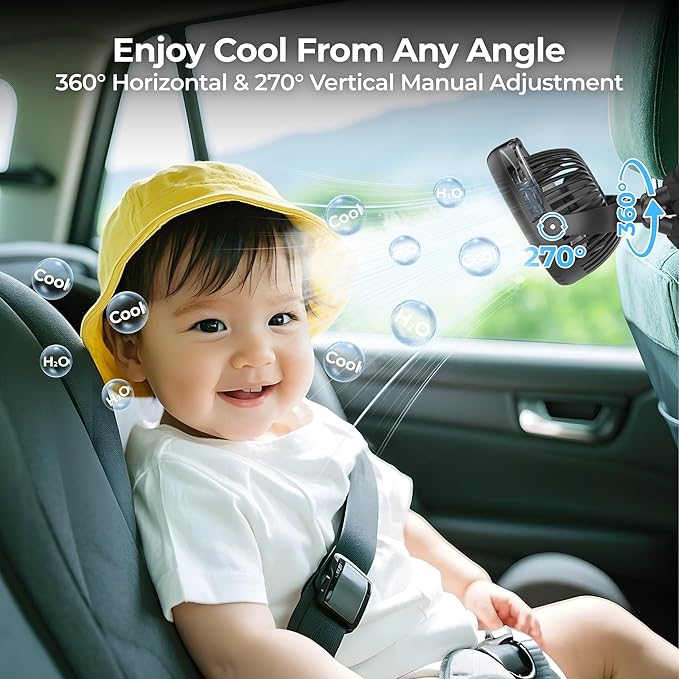 Misting Baby Stroller Fan, 4000mAh Rechargeable Battery Operated, 270°Pivoting - Image 4