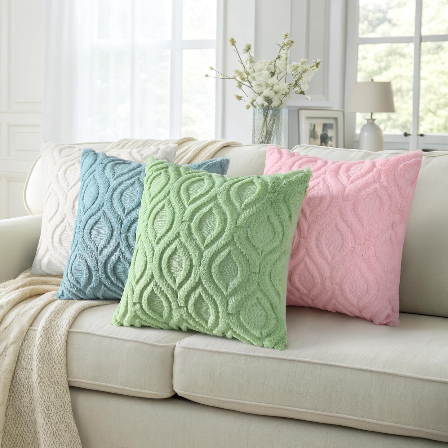 decorUhome Throw Pillow Covers 12x20 Inch Set of 2, Soft Plush Decorative Faux Fur Sage Green Solid Couch Pillow Covers, Accent Farmhouse Neutral Lumbar Euro Pillow Cases for Sofa Bed Living Room