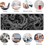 Black with White Topographic Line Large Mouse Pad, Gaming Keyboard Desk Pad - Image 7