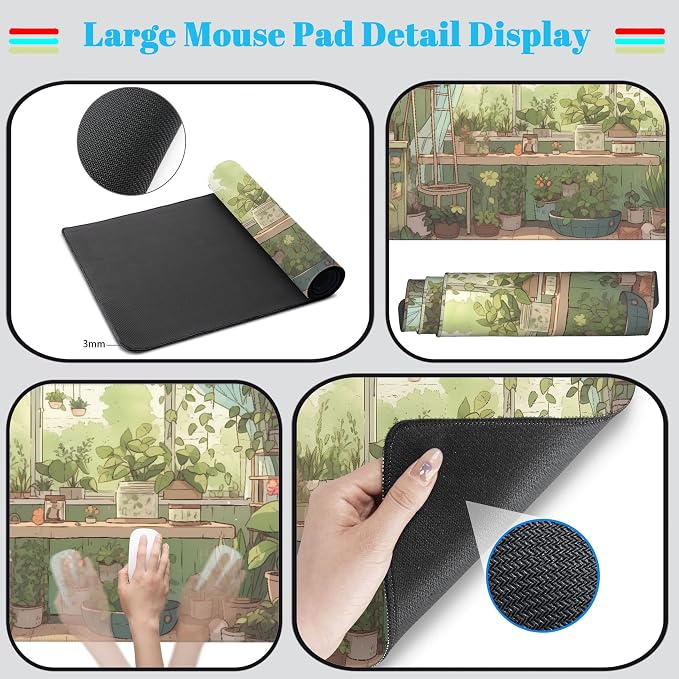 Cute Desk Mat Green Plants Gaming Mouse Pad XXL Large Extended Sage Laptop - Image 4