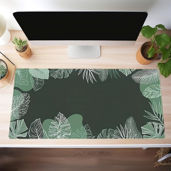 Green Plants Desk Mat Tropical Leaves Mouse Pad Cute, Large Extendded Gaming - Image 3