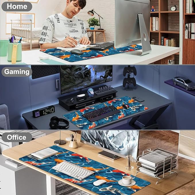 Koi Carps Desk Mat, Large Swimming Koi Fish Gaming Keyboard Mouse Pad, Non-Slip - Image 7