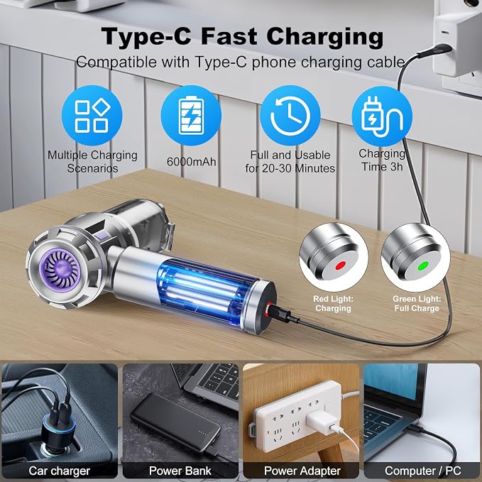 Car Vacuum Portable Cordless, 18000pa Mini Vacuum Cleaner, 4 in 1 Handheld - Image 6