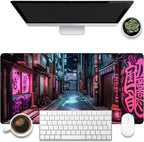 Desk Pad, Anime City Street Scene Desk Mat, 31.5"x15.7" Extended Big Computer by KOAIWPAE