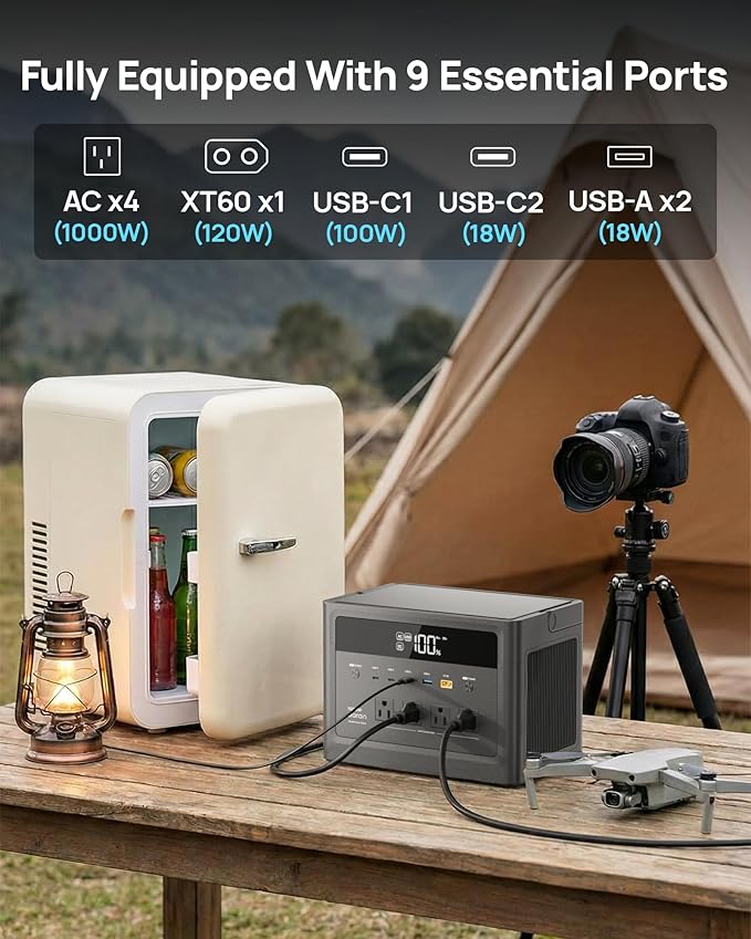 Portable Power Station 1000W, 576Wh Solar Generator - Image 3