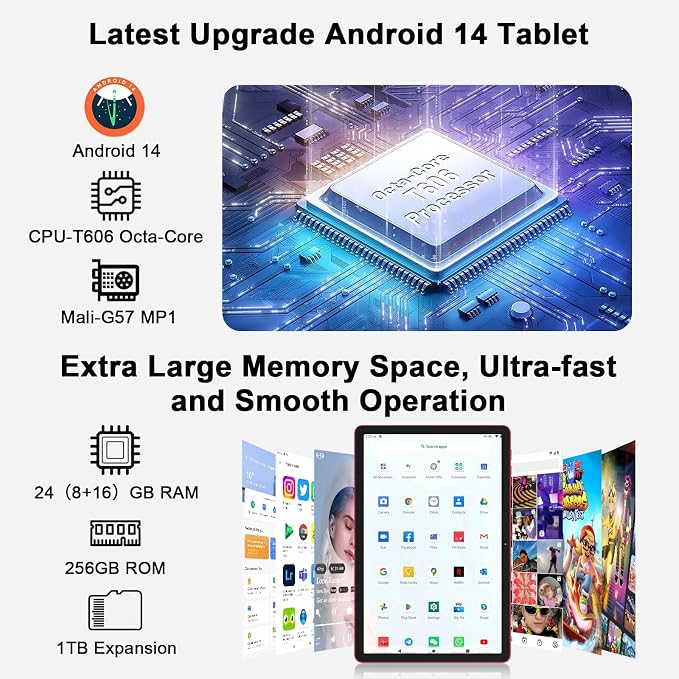 Android 14 Tablet 11 Inch Tablets, 24GB RAM 256GB ROM, Octa-Core Tablets - Image 4