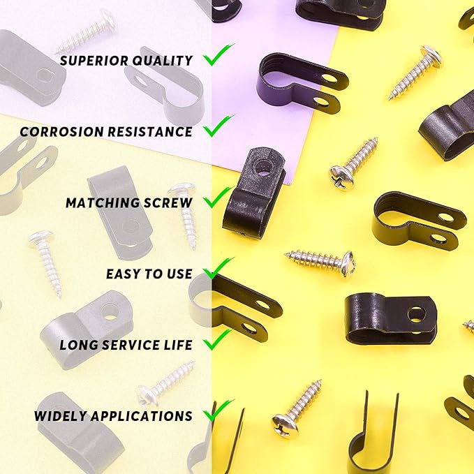 Swpeet 120 Pack Black 5/16 Inch Nylon Plastic R-Type Cable Clips Clamp Kit - Image 6