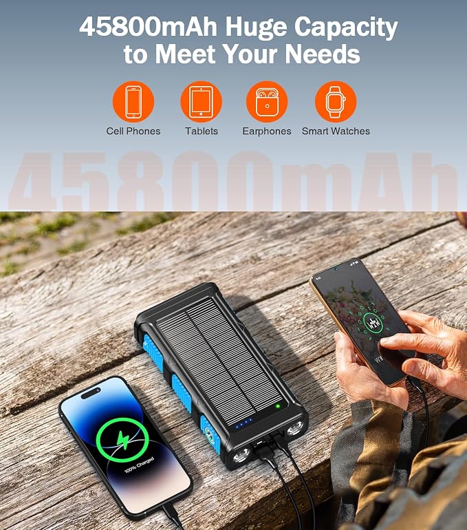 GOODaaa Power Bank Wireless Charger 45800mAh Built in Hand Crank and 4 Cables - Image 3