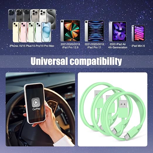 3-Pack Green USB A to USB C Cable，USB to USB C Car Carplay Cable - Image 6