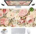 Cute Floral Desk Mat Pastel Roses Gaming Mouse Pad XXL Large Extended Flowers by LuckyCow