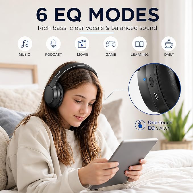 MIDOLA Bluetooth Headphones Over Ear 68H Playtime 6 EQ Wireless Headset - Image 4