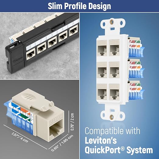 Everest 45° Angled RJ45 Cat5e Keystone Jacks 10-Pack in Light Almond - Image 7