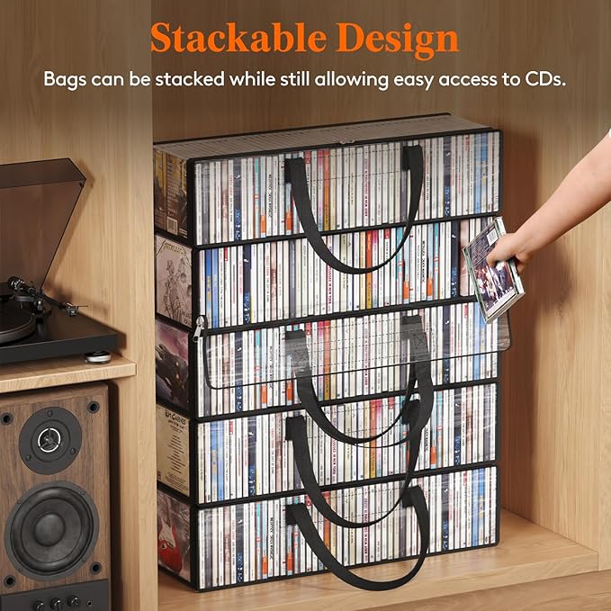 Lifewit CD Storage Bags, Front Window Zipper Design, Stackable Media Organizer - Image 6