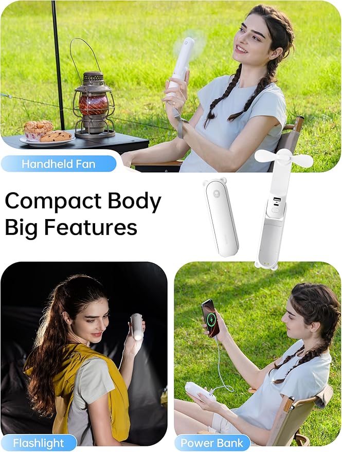 JISULIFE Handheld Fan with 4500 mAh Powerbank Max 37 Hours Runtime, Pocket - Image 2