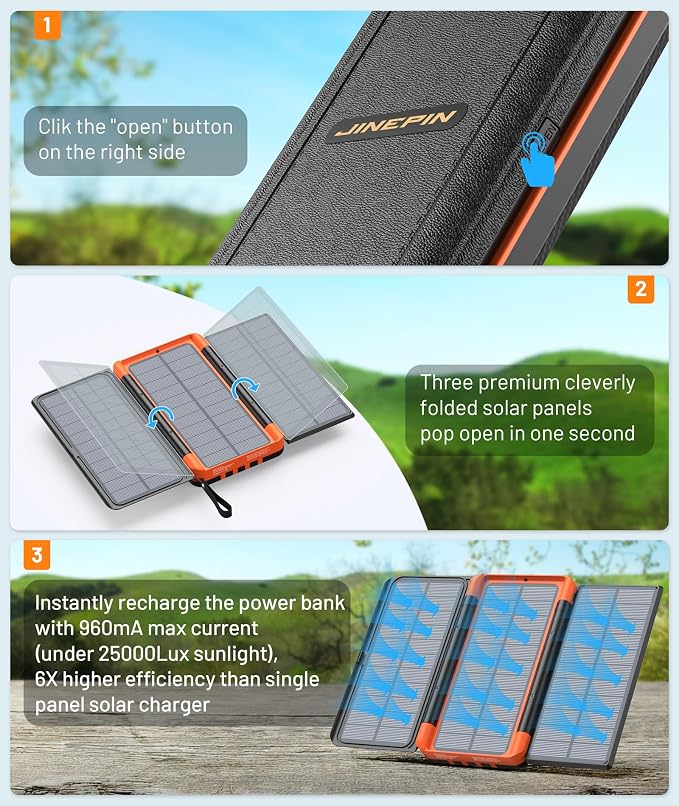Power Bank Solar Charger 46800mAh Built in 4 Cables 3 Foldable Solar Panels - Image 2