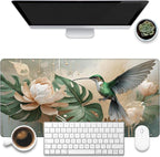 Desk Pad, Elegant Hummingbird Desk Mat, Oil Painting Flowers and Leaves Large by KOAIWPAE