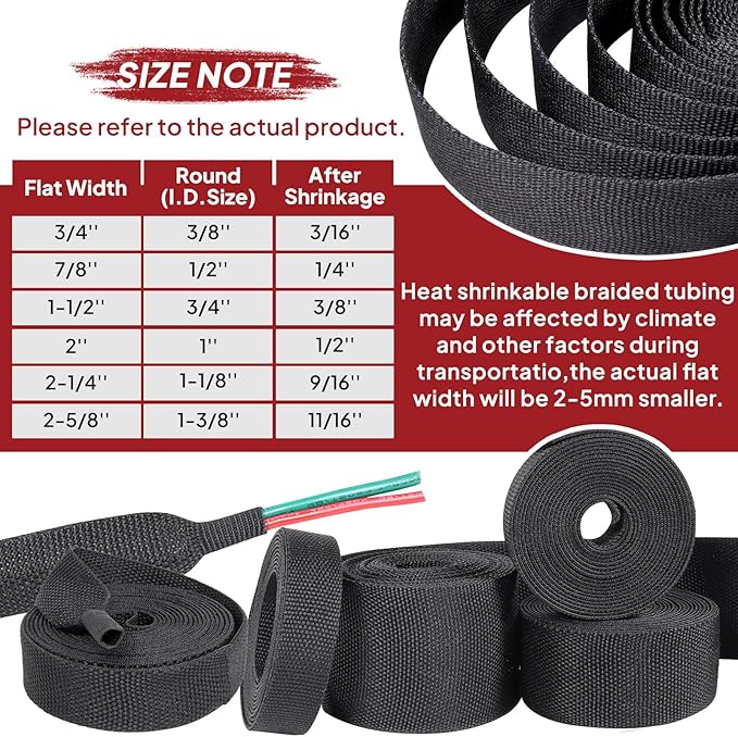 Heat Shrink Wire Loom 2:1 Shrinkable Braided Cable Sleeve 1-3/8 Inch ID-46ft - Image 2