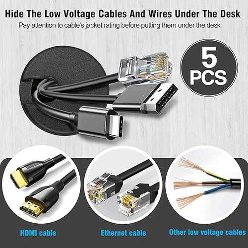 1-1/2" Black Desk Grommet, JTemgle Plastic Cable Hole Cover Computer Table Cord - Image 2