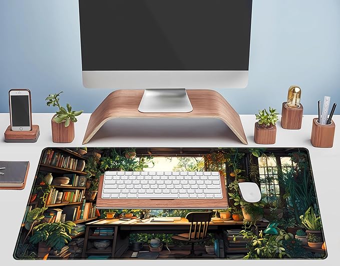 Green Plant Lovers Cute Desk Mat, Kawaii Desk Pad XXL Large Extended Lofi Mouse - Image 5