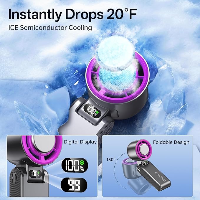 Handheld Portable Fan with Ice Cooler: 100-Speed 5500mAh Rechargeable Handheld - Image 2