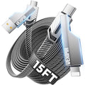 4-in-1 Long USB C Cable 45W 15FT Fast Charging Flat Nylon Braided by Vexipia