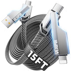 4-in-1 Long USB C Cable 45W 15FT Fast Charging Flat Nylon Braided by Vexipia